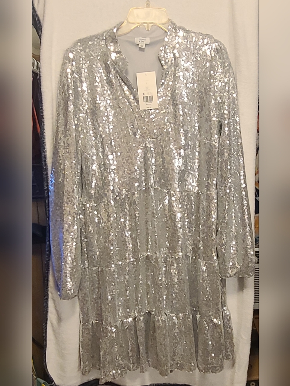 crown & ivy Silver Sequin Jacket